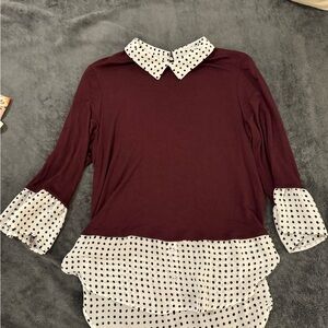Elle Maroon Blouse with Polka Dot Accents size M